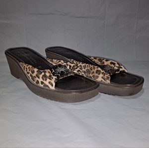 Donald J Pliner Leopordskin Slides Wedges Women's Size 7.5M Brown Square Toe